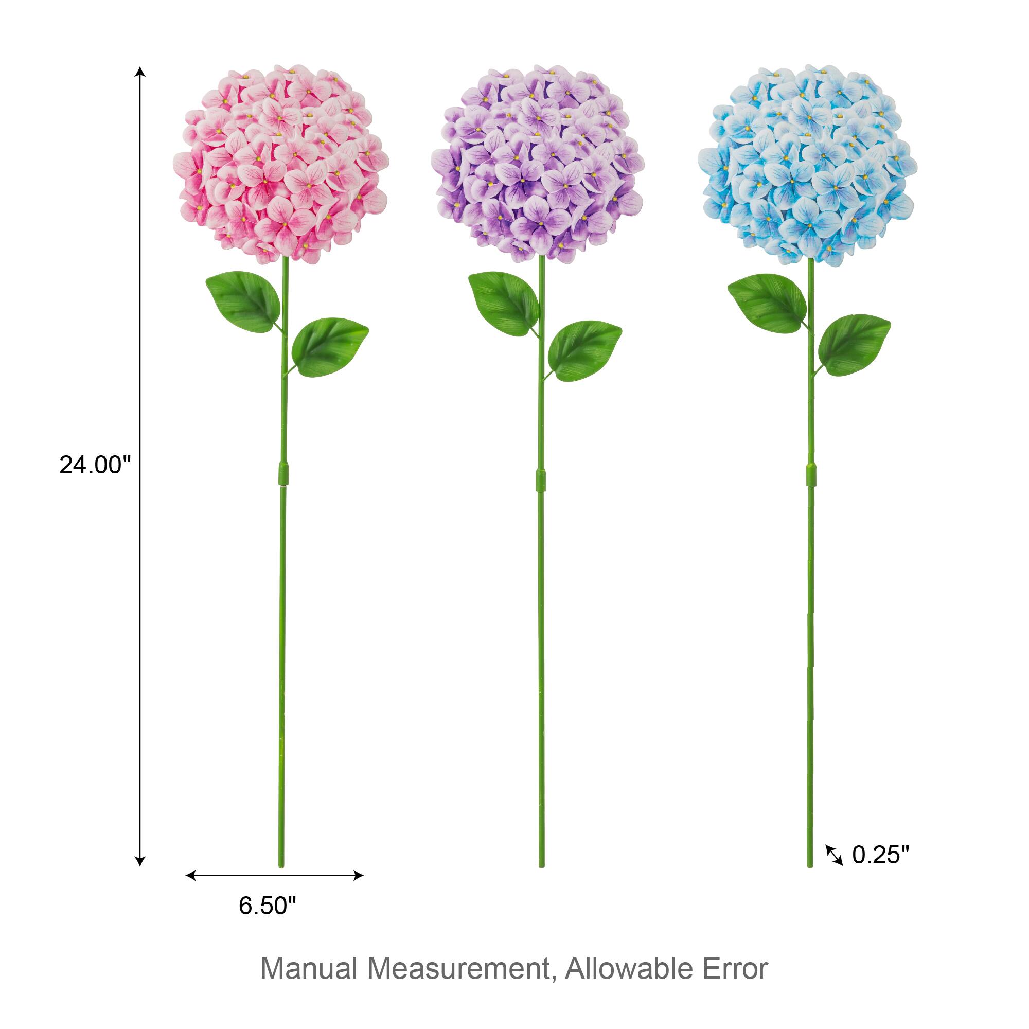 Glitzhome® 24" 2-in-1 Set of 3 Painted Metal Hydrangea Garden Yard Stakes & Wall Decor